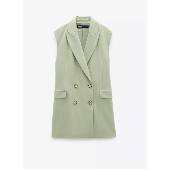 Zara Double Breasted Vest Blazer Green Size L NWT - Picture 6 of 17